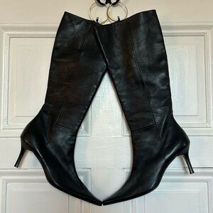 Versani Black Leather Stiletto Boots Made in Italy “Vero Cucio” Size 9 1/2
